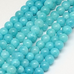 Dark Turquoise Natural Yellow Jade Beads Strands, Dyed, Round, Dark Turquoise, 6mm, Hole: 1mm, about 70pcs/strand, 15.75 inch