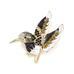 Black Bird Enamel Pin with Rhinestone, Animal Alloy Badge for Backpack Clothes, Golden, Black, 40x43x11mm