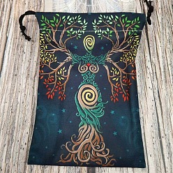 Tree Printed Velvet Tarot Card Storage Drawstring Pouches, Rectangle, for Witchcraft Articles Storage, Tree, 18x13.5cm