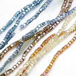 Couleur Mélangete Perles en verre electroplate, facette, cube, couleur mixte, 2x2x2mm, Trou: 1mm