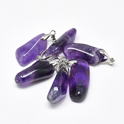 Amethyst Natural Amethyst Pendants, with Alloy Pendant Bails, Platinum, Nuggets, 26~30x9~14x6~11mm, Hole: 4x4mm