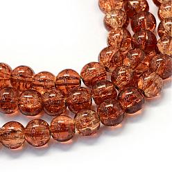 Sienna Baking Painted Transparent Crackle Glass Round Bead Strands, Sienna, 4.5~5mm, Hole: 1mm, about 210pcs/strand, 31.4 inch