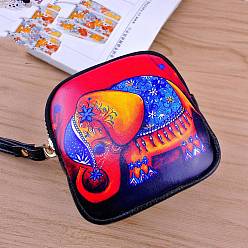 Elephant Leather Clutch Bags, Change Purse with Zipper, for Women, Square, Elephant, 10x9x3cm