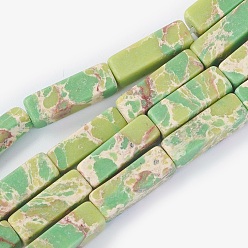 Yellow Green Synthetic Imperial Jasper Bead Strands, Dyed, Cuboid, Yellow Green, 12~13.5x4~4.5mm, Hole: 0.8mm, about 29pcs/strand, 14.96 inch~15.19 inch(38~38.6cm)