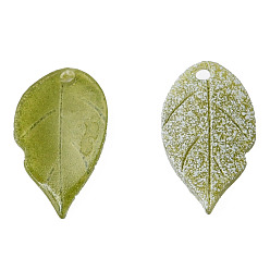 Olive Plastic Charms, Leaf, Olive, 15x8x1.5mm, Hole: 1mm