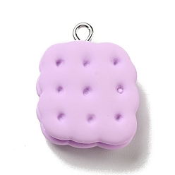 Lilac Opaque Resin Pendants, Biscuits Charm, Imitation Food, with Platinum Tone Iron Loops, Lilac, 24x19x7mm, Hole: 2x2.5mm
