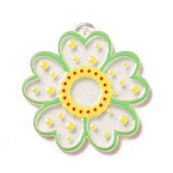 Lime Transparent Printed Acrylic Pendants, Flower Charm, Lime, 35x34x2.5mm, Hole: 1.5mm
