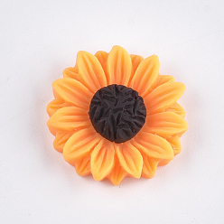 Dark Orange Resin Cabochons, Sunflower, Dark Orange, 24x7mm