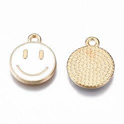 White Alloy Enamel Charms, Cadmium Free & Lead Free, Smiling Face, Light Gold, White, 14.5x12x1.5mm, Hole: 1.5mm