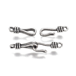 Antique Silver Brass Hook and Eye Clasps, Long-Lasting Plated, Antique Silver, Eye: 13.5x4.5x3mm, Hole: 1.4mm, Hook: 13.5x5.5x3mm, Hole: 1.4mm