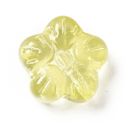 Jaune Des billes de verre transparentes, fleur de prunier fleur, jaune, 12.5x13x5.5mm, Trou: 1.2mm