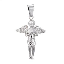 Stainless Steel Color 304 Stainless Steel Pendants, Angel, Stainless Steel Color, 35.5x24.5x9.5mm, Hole: 8.5x5mm
