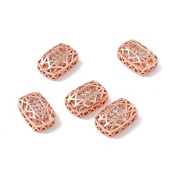 Clear Eco-friendly Brass Micro Pave Cubic Zirconia Multi-strand Links, Rack Plating, Cadmium Free & Lead Free, Rectangle, Rose Gold, Clear, 14x10x5mm, Hole: 1.2mm