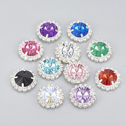 Mixed Color Brass Rhinestone Flat Back Cabochons, with Acrylic Rhinestone, Flat Round, Silver Color Plated, Mixed Color, 24.5~25x8mm, Hole: 10mm