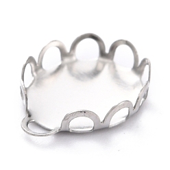 Stainless Steel Color 304 Stainless Steel Charms Cabochon Settings, Lace Edge Bezel Cups, Oval, Stainless Steel Color, 12x9x2mm Tray: 9mmx8mm