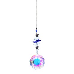 Dodger Blue K9 Crystal Glass Big Pendant Decorations, Hanging Sun Catchers, with Metal Finding, Starfish, Dodger Blue, 350~380mm