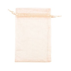 PeachPuff Organza Jewellery Storage Pouches, Wedding Favour Party Mesh Drawstring Gift Bags, Rectangle, PeachPuff, 9x7cm