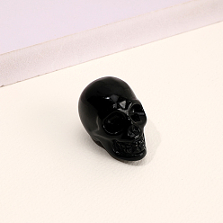 Obsidiana Decoraciones de exhibición de estatuilla de cráneo de obsidiana natural, adornos de piedra de energía, 40x25x27 mm
