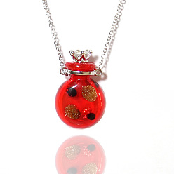 Red Lampwork Crown Perfume Bottle Pendant Necklace Titanium Steel 
Chains for Women, Red, 17.72 inch(45cm)