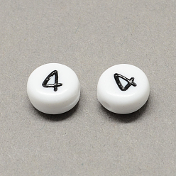 Number Acrylique blanc et noir, rond et plat avec num. 4, 7x4mm, trou: 1.3 mm, environ 3600 pcs / 500 g