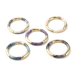 Couleur Mélangete Acrylique imitation pierre gemme tube incurvé perlé gros bracelet extensible pour les femmes, couleur mixte, diamètre intérieur: 2 pouce (5.2 cm)
