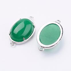 Jade Connecteurs de liens en jade naturel en laiton, teint, ovale, platine, 15x26x5.5~7mm, Trou: 1.5~2mm