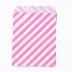 Pink Sacs en papier kraft, pas de poignées, sacs de stockage de nourriture, rayure, rose, 18x13 cm