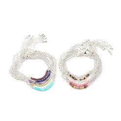 Pierre Mélangete Bracelets de perles de pierres précieuses naturelles mélangées, avec 304 chaîne rolo en acier inoxydable, 7.48 pouces (190 mm)