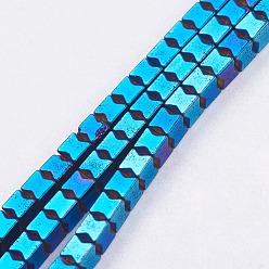 Plaqué Bleu Galvanoplastie non magnétiques hématite synthétique brins de perles, cube, bleu plaqué, 3x3x3mm, Trou: 0.5mm, Environ 132 pcs/chapelet, 15.7 pouce (9.8 cm)