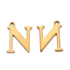 Letter N Ion Plating(IP) 304 Stainless Steel Alphabet Charms, Golden, Letter.N, 12x9.5x1mm, Hole: 1mm