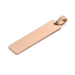 Розовое Золото Ионное покрытие (ip) 304 подвески из нержавеющей стали, лазерная резка, штамповка пустой метки, прямоугольные, розовое золото , 41x10x1.4 мм, отверстие : 6 мм