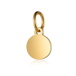 Oro 201 colgantes de acero inoxidable, plano y redondo, estampar etiqueta en blanco, dorado, 11.5x10x1 mm, agujero: 3.5 mm