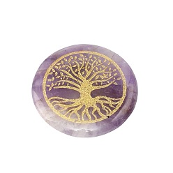 Améthyste Améthyste naturelle sculptée motif arbre de vie pierre ronde plate, pierre de palme de poche pour équilibrer le reiki, décorations d'affichage à la maison, 30mm