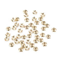 Real 14K Gold Plated 5-Petal Brass Bead Cap, Long-Lasting Plated, Rack Plating, Flower, Real 14K Gold Plated, 4x1mm, Hole: 1.2mm