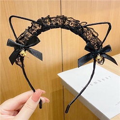 Black Lace Cat Ear Iron Head Band, Hair Accessories for Women and Girls, Black, No Size
