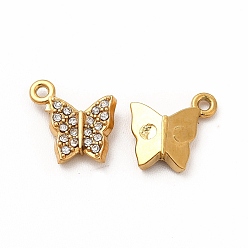 Real 18K Gold Plated Ion Plating(IP) 316 Surgical Stainless Steel with Crystal Rhinestone Pendants, Butterfly Charms, Real 18K Gold Plated, 11.5x9x2.5mm, Hole: 1mm