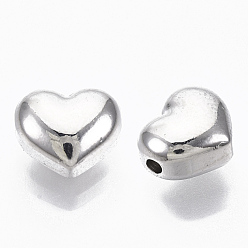 Real Platinum Plated 201 Stainless Steel Beads, Heart, Real Platinum Plated, 9x10x6mm, Hole: 1.6mm