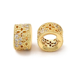 Real 18K Gold Plated Rack Plating Brass Micro Pave Cubic Zirconia European Beads, Large Hole Beads, Long-Lasting Plated, Cadmium Free & Lead Free, Column, Real 18K Gold Plated, 8x5mm, Hole: 4.5mm
