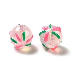 Pink Acrylic Beads, AB Color Plated, with Enamel, Round with Firework, Pink, 19.5x20mm, Hole: 3mm