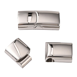 Stainless Steel Color 316 Surgical Stainless Steel Magnetic Clasps with Glue-in Ends, Rectangle, Stainless Steel Color, 29x14x8.5mm, Inner Diameter: 12x7mm