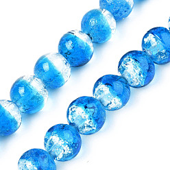 Dodger Blue Handmade Luminous Transparent Lampwork Beads Strands, Round, Dodger Blue, 9~10x10~11mm, Hole: 1.2mm, about 50pcs/strand, 19.29 inch~19.69 inch(49cm~50cm)