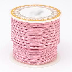 Pink Braided Polyester Cords, Round, Pink, 3mm, about 8.74 yards(8m)/roll