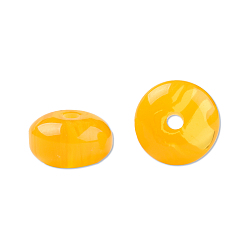 Or Perles en résine, ambre d'imitation, plat rond, or, 8x4.5mm, Trou: 1.6~1.8mm
