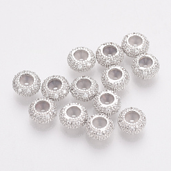 Real Platinum Plated Brass Cubic Zirconia Stopper Beads, with Rubber, Rondelle, Nickel Free, Real Platinum Plated, 7x4mm, Rubber Hole: 1mm