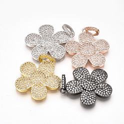 Mixed Color Brass Micro Pave Cubic Zirconia Pendants, Flower, Clear, Mixed Color, 28x25x4mm, Hole: 3x6mm
