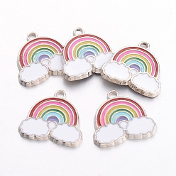 Colorful Alloy Enamel Pendants, Cadmium Free & Lead Free, Rainbow & Cloud Charms, for Children Kids Jewelry Making, Platinum, Colorful, 17.5x19x1.6mm, Hole: 2mm