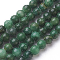 Vert Naturelles africaines perles de jade brins, ronde, Grade a, verte, 6mm, Trou: 1mm, Environ 61 pcs/chapelet, 15.3 pouce