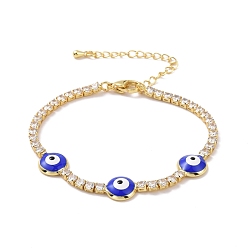 Bleu Bracelet à maillons en émail mauvais œil avec chaînes de tennis en zircone cubique transparente pour femme, sans cadmium et sans plomb, bleu, 7x1/8 pouce (17.9 cm)