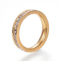 Золотой 304 палец кольца из нержавеющей стали, со стразами, золотые, Размер 6~8, 16~18 мм