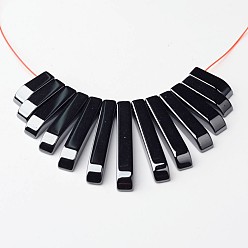 Non-magnetic Hematite Non-Magnetic Synthetic Hematite Beads Strands, Graduated Fan Pendants, Focal Beads, Black, Rectangle, about 12~29.5mm long, 4mm wide, 4mm thick, about 13pcs/strand, hole: about 1mm